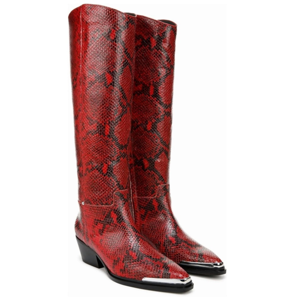 Franco Sarto Women's Billie Western Knee High Boot Crimson Red Snake